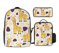 FJAUOQ Juego de mochila con diseño de jirafa, 3 piezas, kit de mochila de lonchera, estuche para lápices, gran capacidad, Bonito patrón de jirafa, Talla única, Mochilas