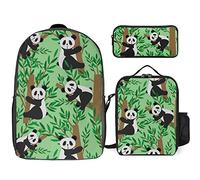 FJAUOQ Juego de mochila con diseño de oso panda trepador, 3 piezas, kit de mochila de lonchera, estuche para lápices, gran capacidad, Árbol de escalada de panda lindo, Talla única, Mochilas