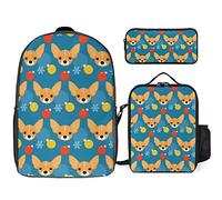 FJAUOQ Juego de mochila con diseño de perro chihuahua, 3 piezas, kit de mochila de bolsa de almuerzo, estuche para lápices, gran capacidad, Bonito patrón de perro chihuahua, Talla única, Mochilas