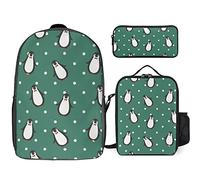 FJAUOQ Juego de mochila con diseño de pingüino, 3 piezas, kit de mochila de lonchera, estuche para lápices, gran capacidad, Lindo patrón de pingüino-1, Talla única, Mochilas