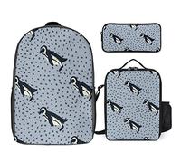 FJAUOQ Juego de mochila con diseño de pingüino, 3 piezas, kit de mochila de lonchera, estuche para lápices, gran capacidad, Bonito diseño de pingüino, Talla única, Mochilas