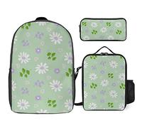 FJAUOQ Juego de mochila con estampado de margaritas, 3 piezas, kit de mochila de bolsa de almuerzo, estuche para lápices, gran capacidad, Bonito estampado de margaritas, Talla única, Mochilas