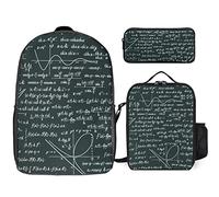FJAUOQ Juego de mochila con patrón de fórmulas matemáticas escritas a mano, 3 piezas, kit de mochila de bolsa de almuerzo, estuche de lápices, gran capacidad, Patrón de fórmulas matemáticas
