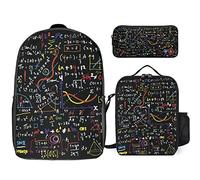 FJAUOQ Juego de mochila con patrón de fórmulas matemáticas escritas a mano, 3 piezas, kit de mochila de bolsa de almuerzo, estuche de lápices, gran capacidad, Patrón de fórmulas matemáticas