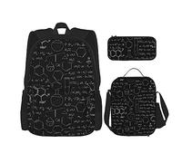 FJAUOQ Juego de mochila con patrón de fórmulas químicas, 3 piezas, kit de mochila de bolsa de almuerzo, estuche para lápices, gran capacidad, Bp605, Talla única, Mochilas