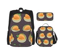 FJAUOQ Juego de mochila con patrón de frutas de melón de dibujos animados, 3 piezas, kit de mochila de bolsa de almuerzo, estuche de lápices, gran capacidad, Bp290, Talla única, Mochilas