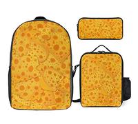 FJAUOQ Juego de mochila con patrón de queso amarillo, 3 piezas, kit de mochila de bolsa de almuerzo, estuche para lápices, gran capacidad, Patrón de queso amarillo, Talla única, Mochilas