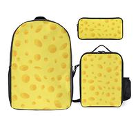 FJAUOQ Juego de mochila con patrón de queso amarillo, 3 piezas, kit de mochila de bolsa de almuerzo, estuche para lápices, gran capacidad, Patrón de queso amarillo, Talla única, Mochilas