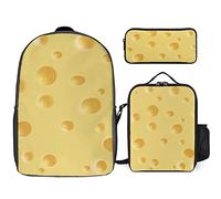 FJAUOQ Juego de mochila con patrón de queso amarillo, 3 piezas, kit de mochila de bolsa de almuerzo, estuche para lápices, gran capacidad, Patrón de queso amarillo, Talla única, Mochilas