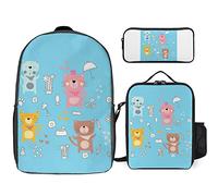 FJAUOQ Juego de mochila de gato kawaii, 3 piezas, lindo kit de mochila de animales de bolsa de almuerzo, estuche para lápices, gran capacidad, Kawaii Cat-1, Talla única, Mochilas