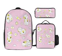 FJAUOQ Juego de mochila de gato kawaii, 3 piezas, lindo kit de mochila de animales de bolsa de almuerzo, estuche para lápices, gran capacidad, Kawaii Cat-2, Talla única, Mochilas
