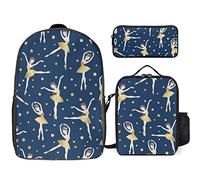 FJAUOQ Juego de mochila de gimnasia para amantes de la danza de ballet, 3 piezas, kit de mochila de lonchera, estuche para lápices, gran capacidad, Ballet Dance Lover Gimnasia-3, Talla única, Mochilas