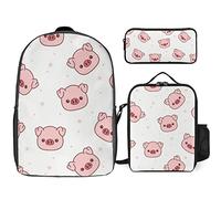 FJAUOQ Juego de mochila de panda lindo, 3 piezas, kit de mochila de bolsa de almuerzo, estuche para lápices, gran capacidad, Bonito patrón de cerdo de dibujos, Talla única, Mochilas