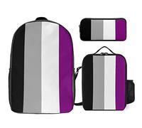 FJAUOQ Juego de mochila LGBTQ con bandera del orgullo asexual, 3 piezas, kit de mochila de bolsa de almuerzo, estuche para lápices, gran capacidad, Bandera del Orgullo Asexual Lgbtq-2, Talla única,