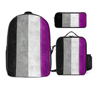 FJAUOQ Juego de mochila LGBTQ con bandera del orgullo lesbiano, 3 piezas, kit de mochila de bolsa de almuerzo, estuche para lápices, gran capacidad, Bandera del Orgullo Asexual Lgbtq, Talla única,