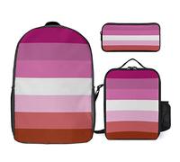 FJAUOQ Juego de mochila LGBTQ con bandera del orgullo lesbiano, 3 piezas, kit de mochila de bolsa de almuerzo, estuche para lápices, gran capacidad, Bandera del orgullo lésbico Lgbtq-1, Talla única,