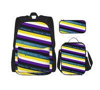 FJAUOQ Juego de mochila LGBTQ de orgullo no binario, 3 piezas, kit de mochila de bolsa de almuerzo, estuche para lápices, gran capacidad, Bp552, Talla única, Mochilas