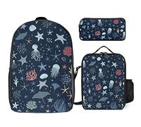 FJAUOQ Juego de mochila multicolor Under The Sea Life, 3 piezas, kit de mochila de bolsa de almuerzo, estuche para lápices, gran capacidad, Multicolor Under the Sea Life, Talla única, Mochilas