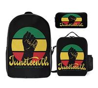 FJAUOQ Juneteenth Since 1865 Celebrate Freedom Afican - Juego de mochila de 3 piezas, bolsa de almuerzo, estuche para lápices, gran capacidad, Juneteenth Desde 1865 Celebra la Libertad Afica-1, Talla