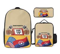 FJAUOQ Juneteenth Since 1865 Celebrate Freedom Afican - Juego de mochila de 3 piezas, bolsa de almuerzo, estuche para lápices, gran capacidad, Juneteenth Desde 1865 Celebra la Libertad Afica-2, Talla
