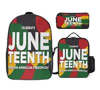 FJAUOQ Juneteenth Since 1865 Celebrate Freedom Afican - Juego de mochila de 3 piezas, bolsa de almuerzo, estuche para lápices, gran capacidad, Juneteenth Desde 1865 Celebra la Libertad Afica-1, Talla