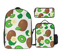 FJAUOQ Kiwi - Juego de mochila con patrón de frutas, 3 piezas, kit de mochila de lonchera, estuche para lápices, gran capacidad, Patrón de fruta de kiwi, Talla única, Mochilas