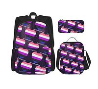 FJAUOQ LGBTQ Gay Genderfluid Ally Pride Juego de mochila, 3 piezas, kit de mochila de bolsa de almuerzo, estuche para lápices, gran capacidad, Bp404, Talla única, Mochilas