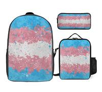 FJAUOQ LGBTQ - Juego de mochila de orgullo transgénero, 3 piezas, kit de mochila de bolsa de almuerzo, estuche para lápices, gran capacidad, Orgullo transgénero Lgbtq, Talla única, Mochilas