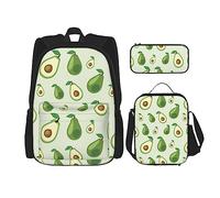 FJAUOQ Lindo juego de mochila con patrón de aguacate, 3 piezas, kit de mochila de bolsa de almuerzo, estuche para lápices, gran capacidad, Bp746, Talla única, Mochilas