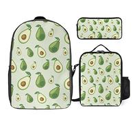 FJAUOQ Lindo juego de mochila con patrón de aguacate, 3 piezas, kit de mochila de bolsa de almuerzo, estuche para lápices, gran capacidad, Bonito patrón de aguacate, Talla única, Mochilas