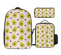 FJAUOQ Lindo juego de mochila con patrón de aguacate, 3 piezas, kit de mochila de bolsa de almuerzo, estuche para lápices, gran capacidad, Bonito patrón de aguacate-1, Talla única, Mochilas