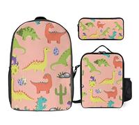 FJAUOQ Lindo juego de mochila de dinosaurio, 3 piezas, divertido kit de mochila de almuerzo, estuche para lápices, gran capacidad, Lindo dinosaurio-1, Talla única, Mochilas