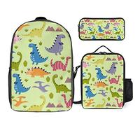FJAUOQ Lindo juego de mochila de dinosaurio, 3 piezas, divertido kit de mochila de almuerzo, estuche para lápices, gran capacidad, Lindo dinosaurio., Talla única, Mochilas