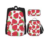 FJAUOQ Lindo juego de mochila de fresa rosa, 3 piezas, kit de mochila de bolsa de almuerzo, estuche de lápices, gran capacidad, B18, Talla única, Mochilas