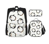 FJAUOQ Lindo juego de mochila de pingüino, 3 piezas, kit de mochila de lonchera, estuche para lápices, gran capacidad, Bp360, Talla única, Mochilas