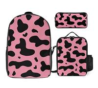 FJAUOQ Lindo juego de mochila de vaca, 3 piezas, divertido kit de mochila de almuerzo, estuche para lápices, gran capacidad, Vaca rosa., Talla única, Mochilas