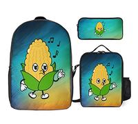 FJAUOQ Lindo y divertido juego de mochila con patrón de maíz, 3 piezas, kit de mochila de bolsa de almuerzo, estuche de lápices, gran capacidad, Patrón de maíz lindo y divertido-1, Talla única,