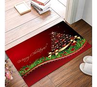 FJAUOQ Merry Christmas Tree Entrance Floor Mat Personalized Doormat Holly Berry Welcome Door Mat Low Profile Non Slip Entry Rugs for Bathroom Kitchen Home Front Decor 20x31.5inch