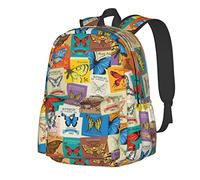 FJAUOQ Mochila de 17 pulgadas con sellos postales antiguos con mariposas, mochila para portátil, bolso de hombro, mochila escolar, mochila informal para adolescentes