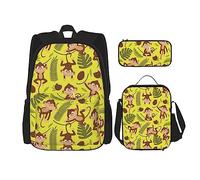 FJAUOQ Monkey Coconut Leaf Banan - Juego de mochila de 3 piezas, kit de mochila de bolsa de almuerzo, estuche para lápices, gran capacidad, Bp790, Talla única, Mochilas