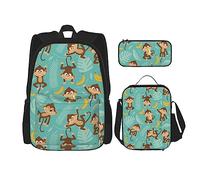 FJAUOQ Monkey Tropical Banana Palm Trees - Juego de mochila de 3 piezas, bolsa de almuerzo, estuche para lápices, gran capacidad, Bp826, Talla única, Mochilas