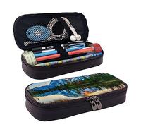 FJAUOQ Mountain Sunrise - Estuche de piel con estampado de amanecer, gran capacidad, bonito estuche organizador de cosméticos con cremallera, Black, Talla única, Estuche para lápices