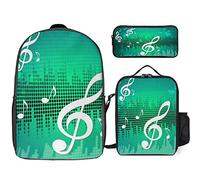 FJAUOQ Notas musicales con juego de mochila de clave, 3 piezas, kit de mochila de lonchera, estuche de lápices, gran capacidad, Notas musicales con clave, Talla única, Mochilas