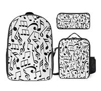 FJAUOQ Notas musicales con juego de mochila de clave, 3 piezas, kit de mochila de lonchera, estuche de lápices, gran capacidad, Notas musicales con clave, Talla única, Mochilas