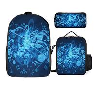 FJAUOQ Notas musicales con juego de mochila de clave, 3 piezas, kit de mochila de lonchera, estuche de lápices, gran capacidad, Notas musicales con clave, Talla única, Mochilas