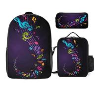 FJAUOQ Notas musicales con juego de mochila de clave, 3 piezas, kit de mochila de lonchera, estuche de lápices, gran capacidad, Notas musicales con clave, Talla única, Mochilas