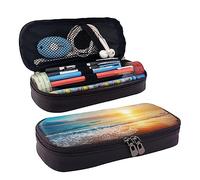 FJAUOQ Ocean Sunrise - Estuche de piel con estampado de amanecer, gran capacidad, bonito estuche organizador de cosméticos con cremallera, Black, Talla única, Estuche para lápices