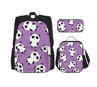 FJAUOQ Panda Polka Dot Cute Pattern Backpack Set,3 PCS, Mochila Kit de Lonchera, Estuche para lápices, Gran Capacidad, Bp676, Talla única, Mochilas