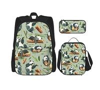 FJAUOQ Panda Wood Bamboo Backpack Set,3 PCS, Mochila Kit de Bolsa de Almuerzo, Estuche de Lápiz, Gran Capacidad, Bp726, Talla única, Mochilas