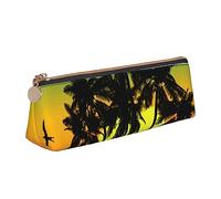 FJAUOQ Plam Tree - Estuche de piel para mujer, diseño de isla tropical al atardecer, estuche de gran capacidad con cremallera para oficina, White, Talla única, Estuche para lápices